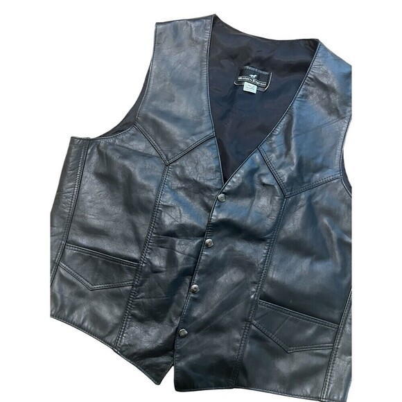 Western Express Leather Vest Black XXL Snap Buttons Cowboy Biker Western Wear - Picture 2 of 6